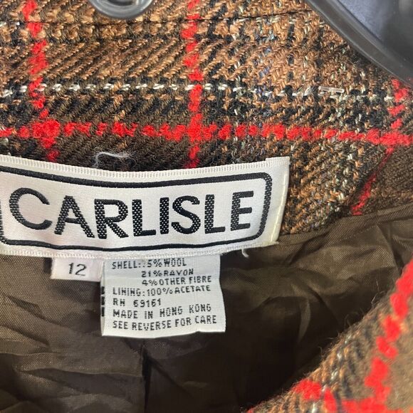 Vtg Carlisle Womens Blazer Jacket Wool Blend Tweet Plaid Sz 12 Zip Boho Office - Picture 5 of 10